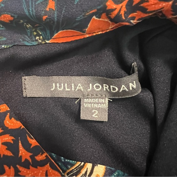 Julia Jordan Navy Fall Floral Puff Sleeve Midi Dress Tie Neck size 2 - Picture 9 of 14